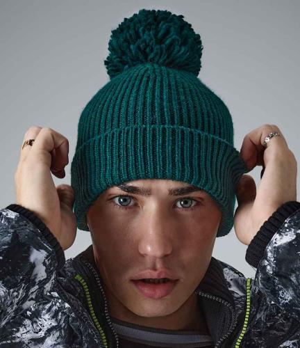Beechfield Engineered Knit Ribbed Pom Pom Beanie - BOT - ONE